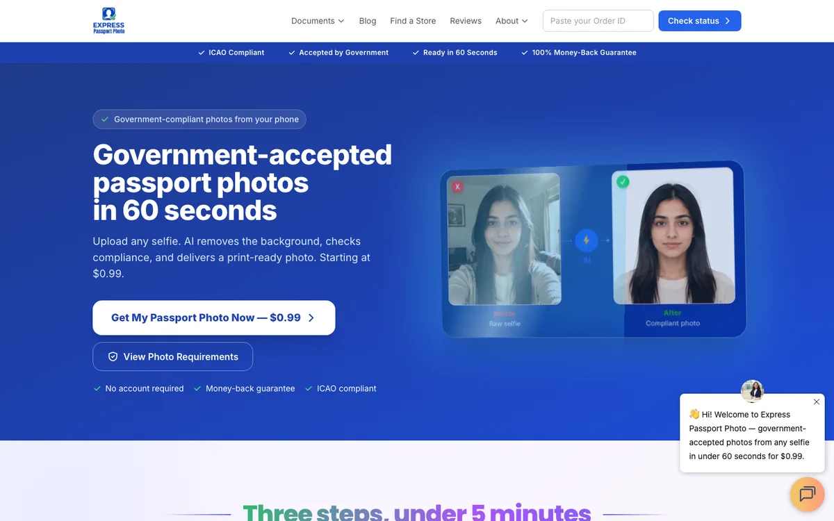 Homepage of Express Passport Photo